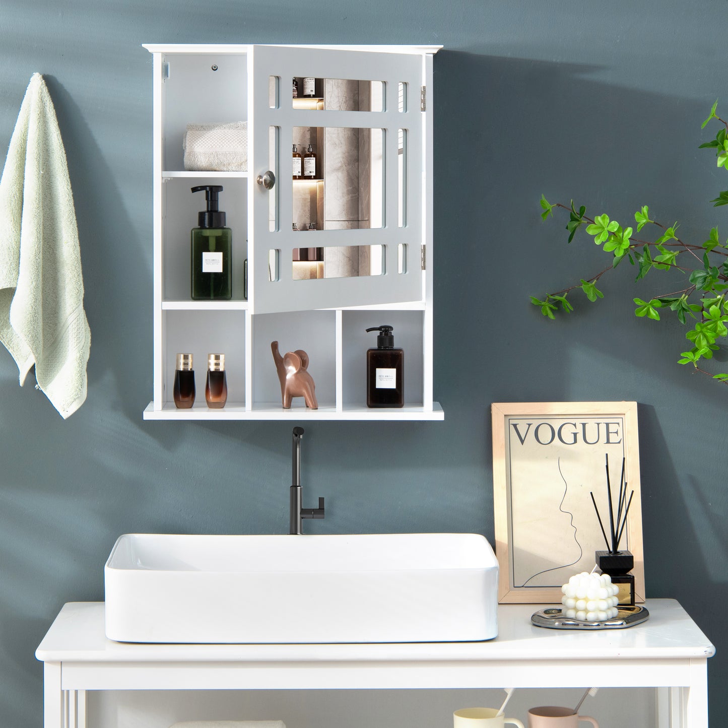 Elegant Wall-Mounted Bathroom Cabinet with Mirror & Adjustable Storage