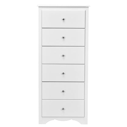 Modern 6 Drawer Bedroom Dresser Cabinet with Vertical Storage – White