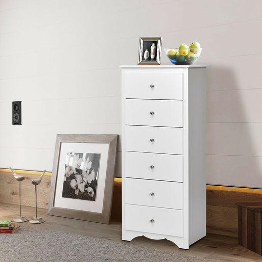 Modern 6 Drawer Bedroom Dresser Cabinet with Vertical Storage – White
