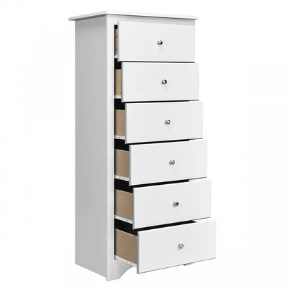 Modern 6 Drawer Bedroom Dresser Cabinet with Vertical Storage – White