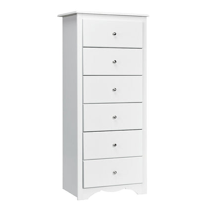 Modern 6 Drawer Bedroom Dresser Cabinet with Vertical Storage – White