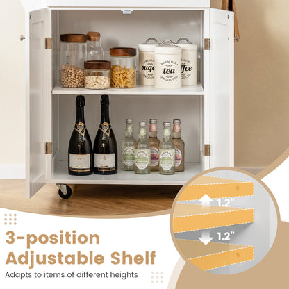 Rolling Kitchen Island Cart with Storage Cabinet, Spice Rack, and Locking Wheels - White