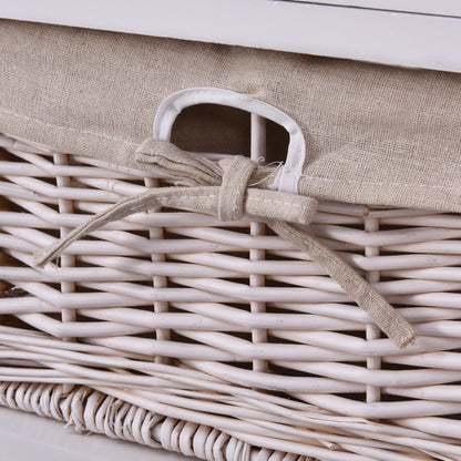Wooden Storage Nightstand with 1 Drawer and 2 Baskets, Compact Bedside Table – White