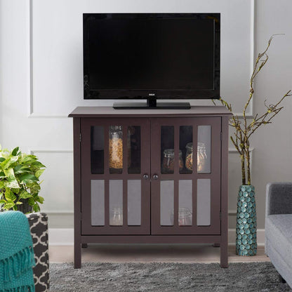 Modern Glass Door Buffet Cabinet with Adjustable Shelves and Storage Drawers - Brown
