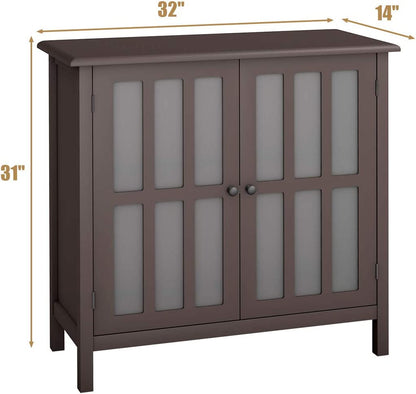Modern Glass Door Buffet Cabinet with Adjustable Shelves and Storage Drawers - Brown