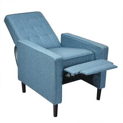 Modern Tufted Push Back Recliner Chair with Wooden Legs in Blue