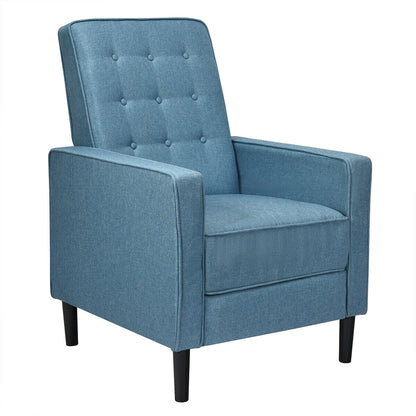 Modern Tufted Push Back Recliner Chair with Wooden Legs in Blue