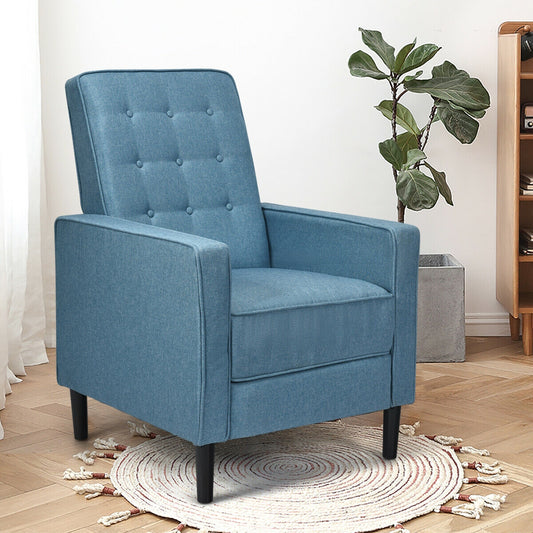 Modern Tufted Push Back Recliner Chair with Wooden Legs in Blue