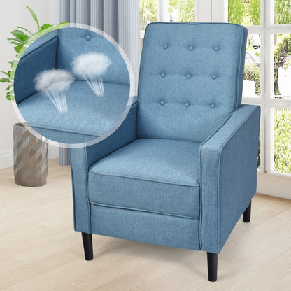 Modern Tufted Push Back Recliner Chair with Wooden Legs in Blue