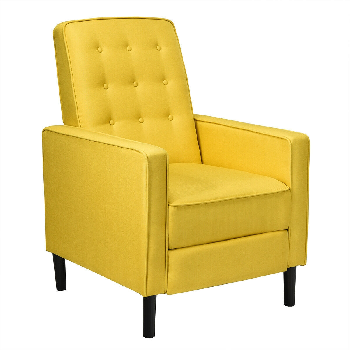 Modern Tufted Push Back Recliner Chair with Wooden Legs in Yellow