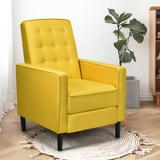 Modern Tufted Push Back Recliner Chair with Wooden Legs in Yellow