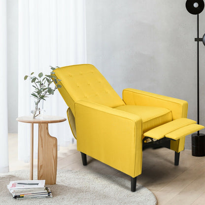 Modern Tufted Push Back Recliner Chair with Wooden Legs in Yellow