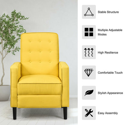 Modern Tufted Push Back Recliner Chair with Wooden Legs in Yellow