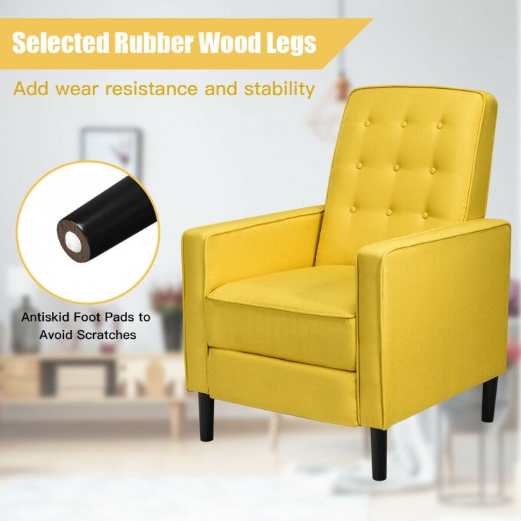 Modern Tufted Push Back Recliner Chair with Wooden Legs in Yellow