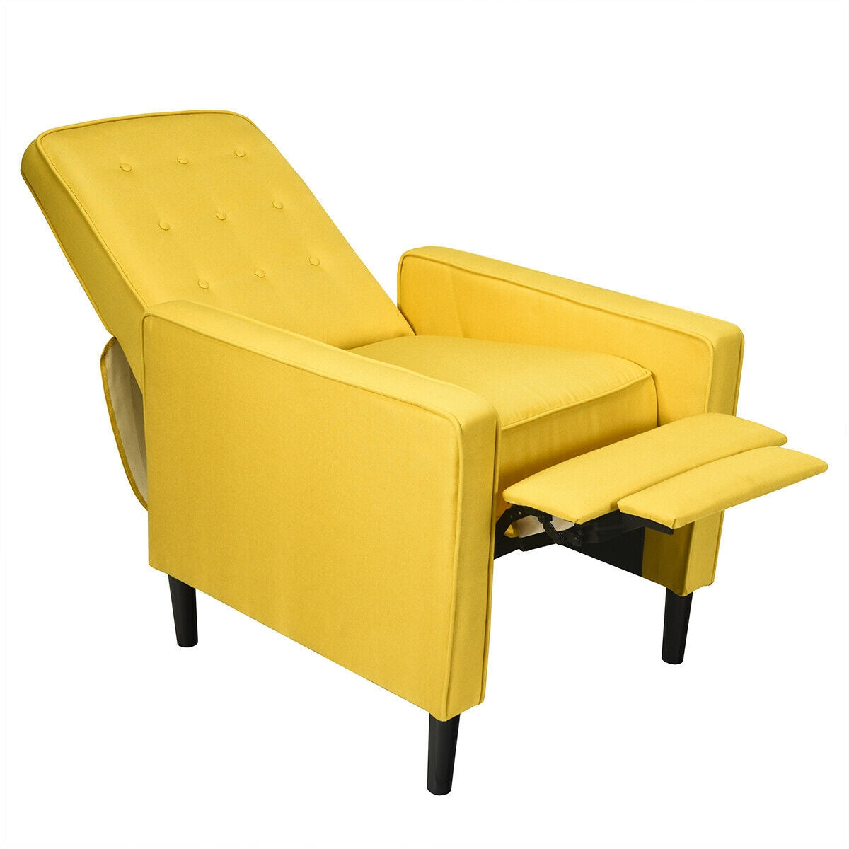 Modern Tufted Push Back Recliner Chair with Wooden Legs in Yellow
