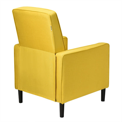 Modern Tufted Push Back Recliner Chair with Wooden Legs in Yellow