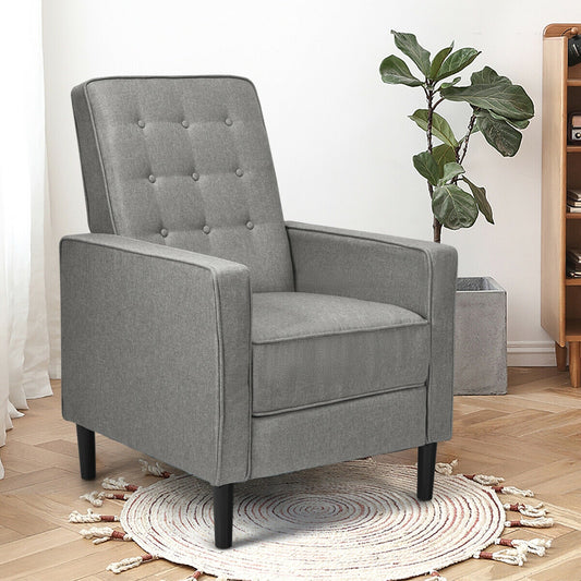 Modern Tufted Push Back Recliner Chair with Wooden Legs in Grey