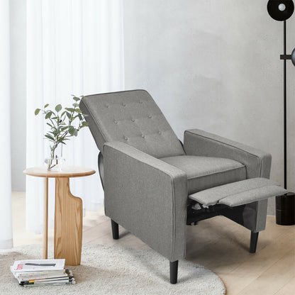 Modern Tufted Push Back Recliner Chair with Wooden Legs in Grey