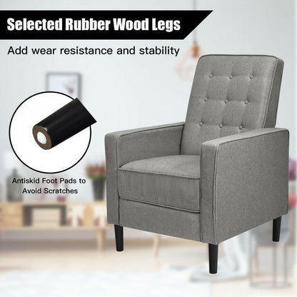 Modern Tufted Push Back Recliner Chair with Wooden Legs in Grey