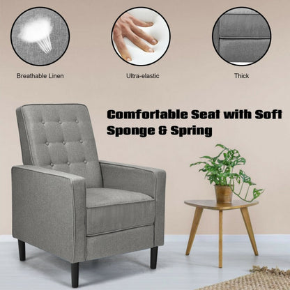 Modern Tufted Push Back Recliner Chair with Wooden Legs in Grey