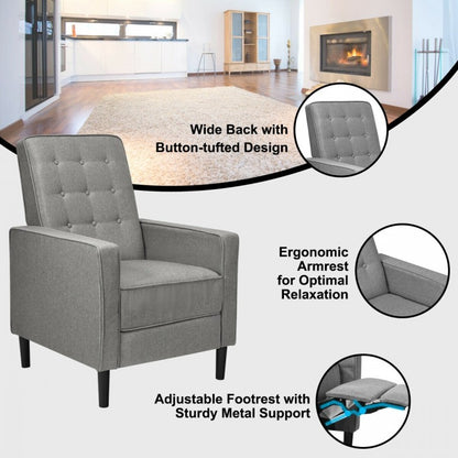 Modern Tufted Push Back Recliner Chair with Wooden Legs in Grey
