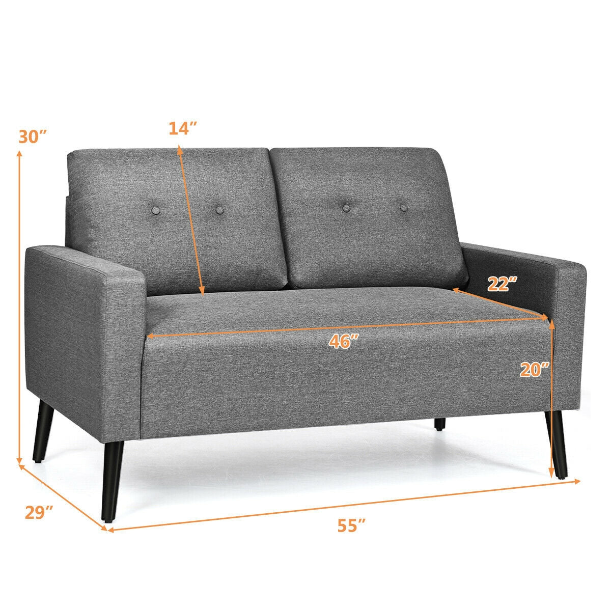 55 Inch Modern Loveseat Sofa with Linen Upholstery and Wooden Legs