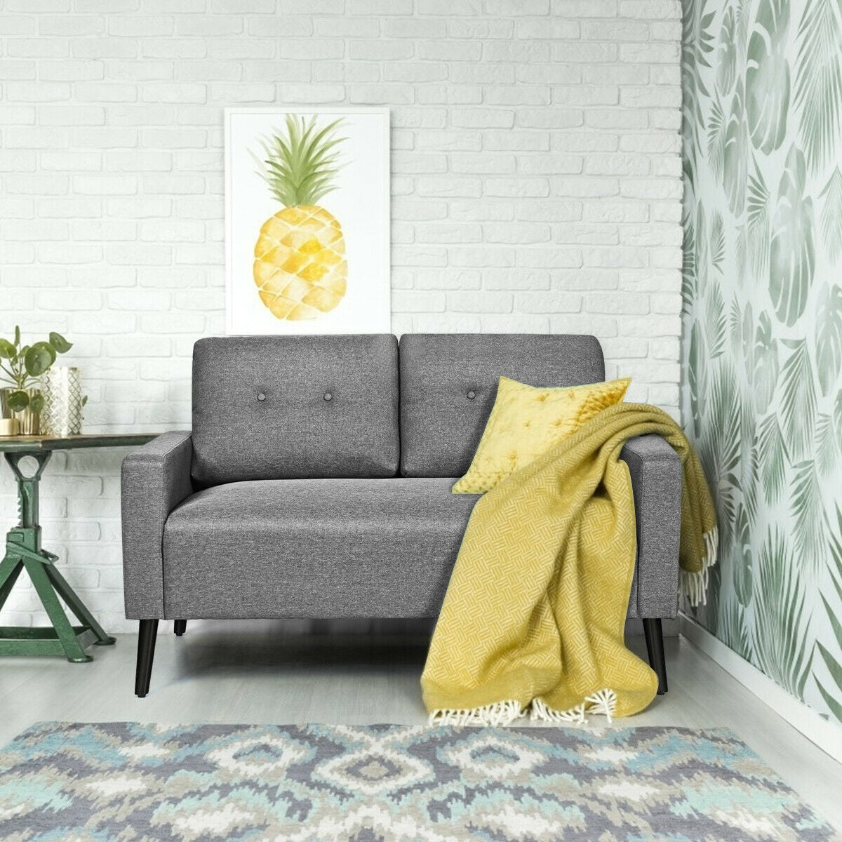 55 Inch Modern Loveseat Sofa with Linen Upholstery and Wooden Legs