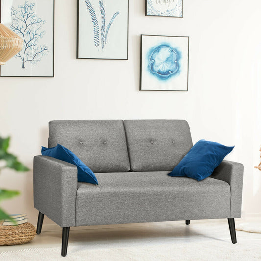 55 Inch Modern Loveseat Sofa with Linen Upholstery and Wooden Legs