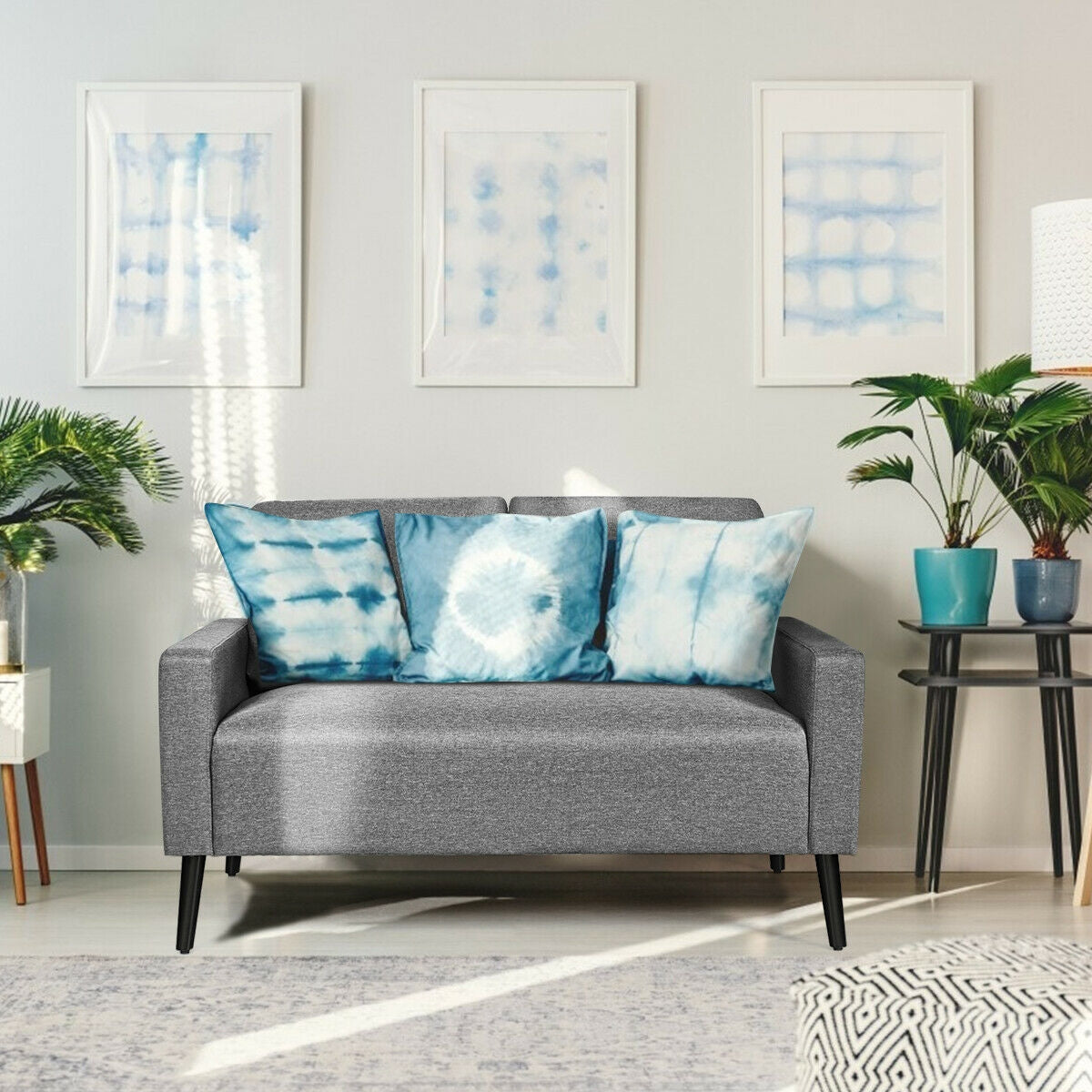 55 Inch Modern Loveseat Sofa with Linen Upholstery and Wooden Legs
