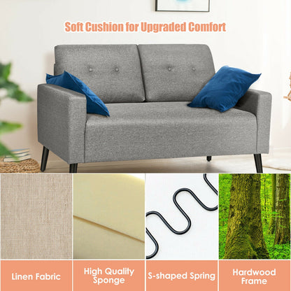 55 Inch Modern Loveseat Sofa with Linen Upholstery and Wooden Legs