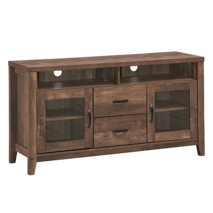 Retro Wooden TV Stand for TVs up to 65 Inches with Drawers, Cabinets, and Tempered Glass Doors