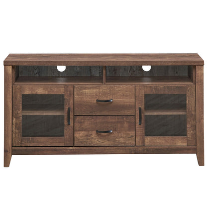 Retro Wooden TV Stand for TVs up to 65 Inches with Drawers, Cabinets, and Tempered Glass Doors