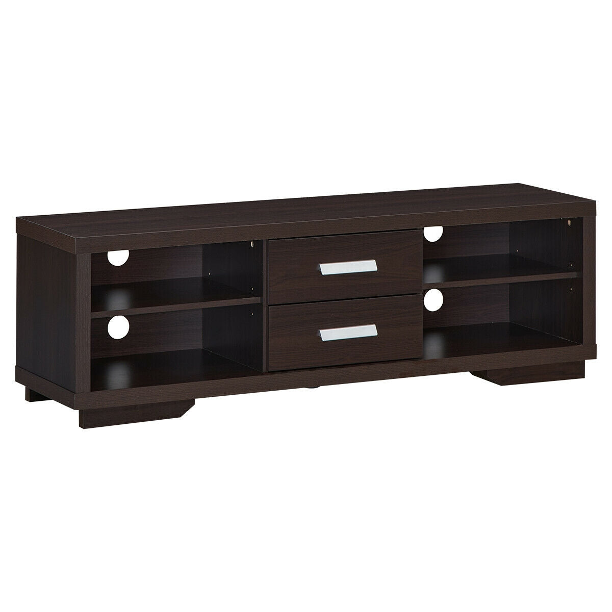 Modern Entertainment Center with Storage Drawers and Four Open Shelves