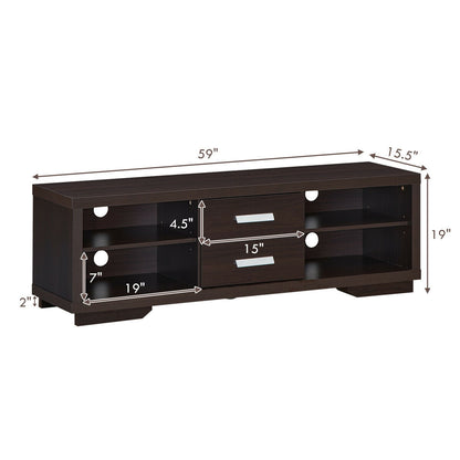 Modern Entertainment Center with Storage Drawers and Four Open Shelves