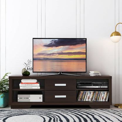 Modern Entertainment Center with Storage Drawers and Four Open Shelves