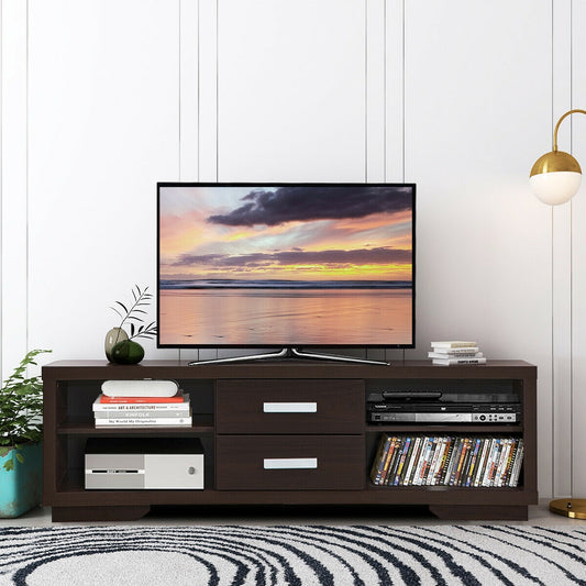 Modern Entertainment Center with Storage Drawers and Four Open Shelves