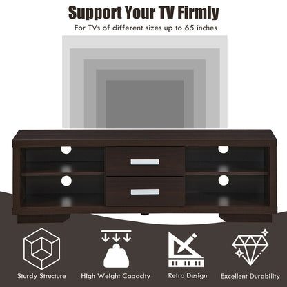 Modern Entertainment Center with Storage Drawers and Four Open Shelves