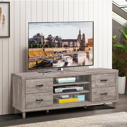 Wood TV Stand with Adjustable Shelves, 4 Drawers, and Cable Management – Fits TVs up to 65"