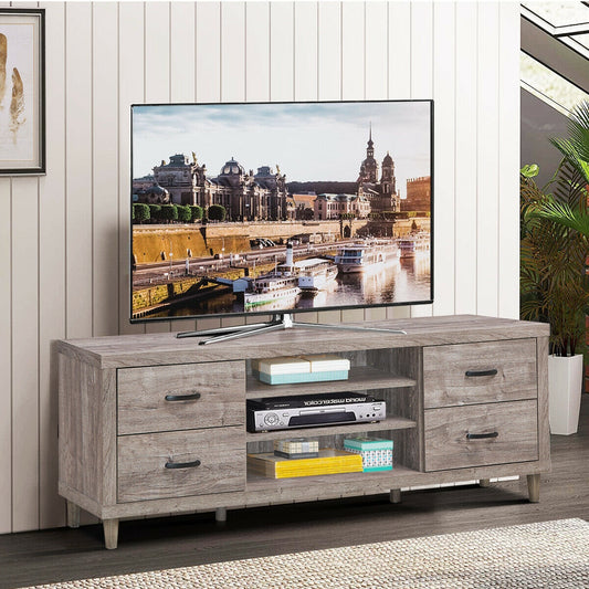 Wood TV Stand with Adjustable Shelves, 4 Drawers, and Cable Management – Fits TVs up to 65"