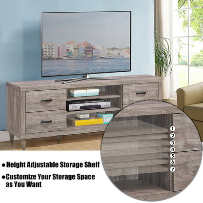 Wood TV Stand with Adjustable Shelves, 4 Drawers, and Cable Management – Fits TVs up to 65"