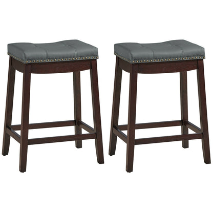 2-Piece Saddle Bar Stools with Decorative Nailhead Trim - Brown
