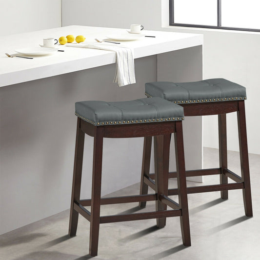 2-Piece Saddle Bar Stools with Decorative Nailhead Trim - Brown