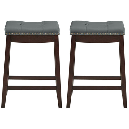 2-Piece Saddle Bar Stools with Decorative Nailhead Trim - Brown