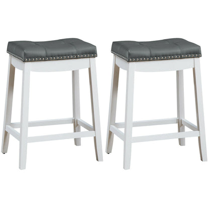 2-Piece Saddle Bar Stools with Decorative Nailhead Trim - White