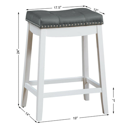 2-Piece Saddle Bar Stools with Decorative Nailhead Trim - White