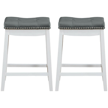 2-Piece Saddle Bar Stools with Decorative Nailhead Trim - White
