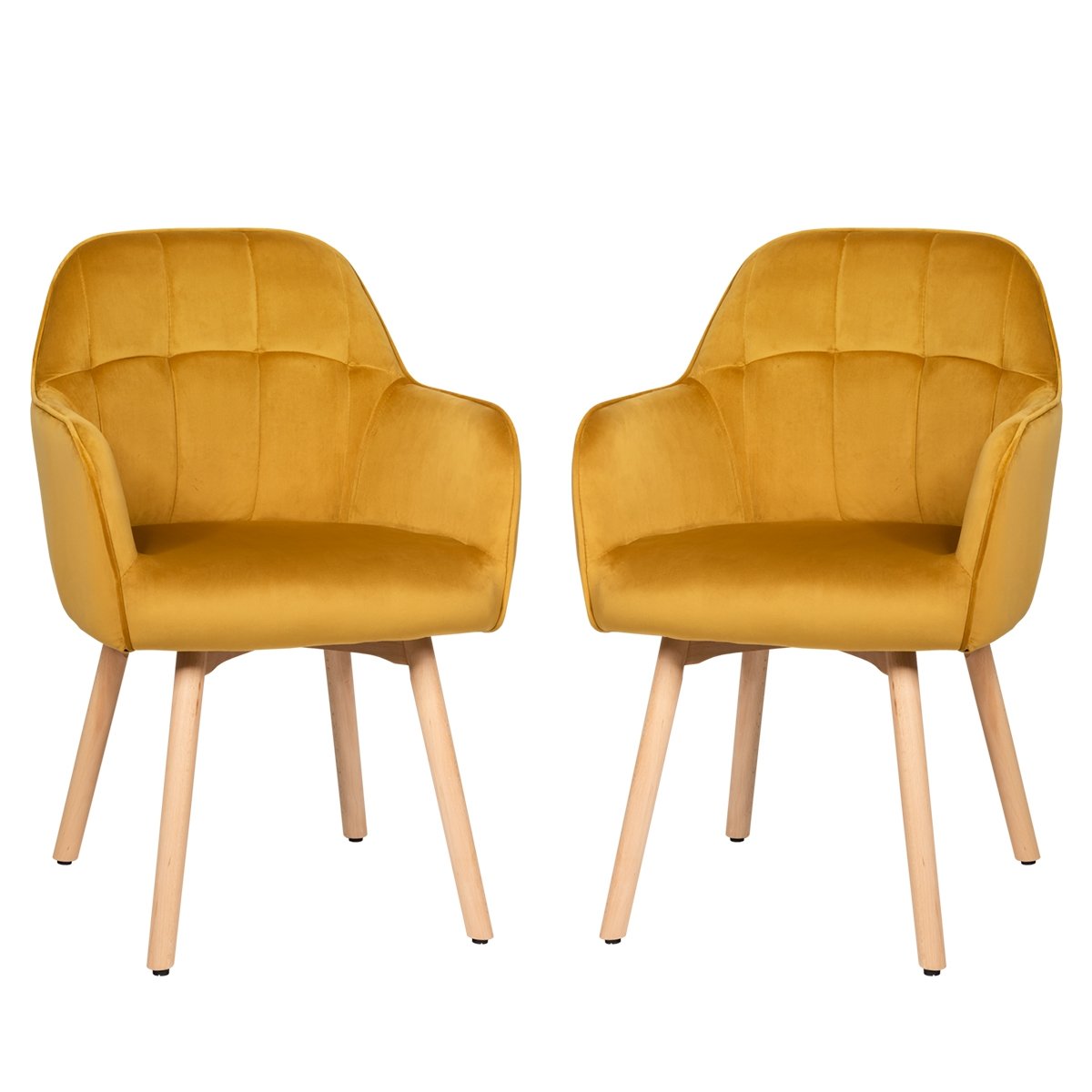 Set of 2 Comfortable Leisure Chairs with Velvet Upholstery and Wooden Frame