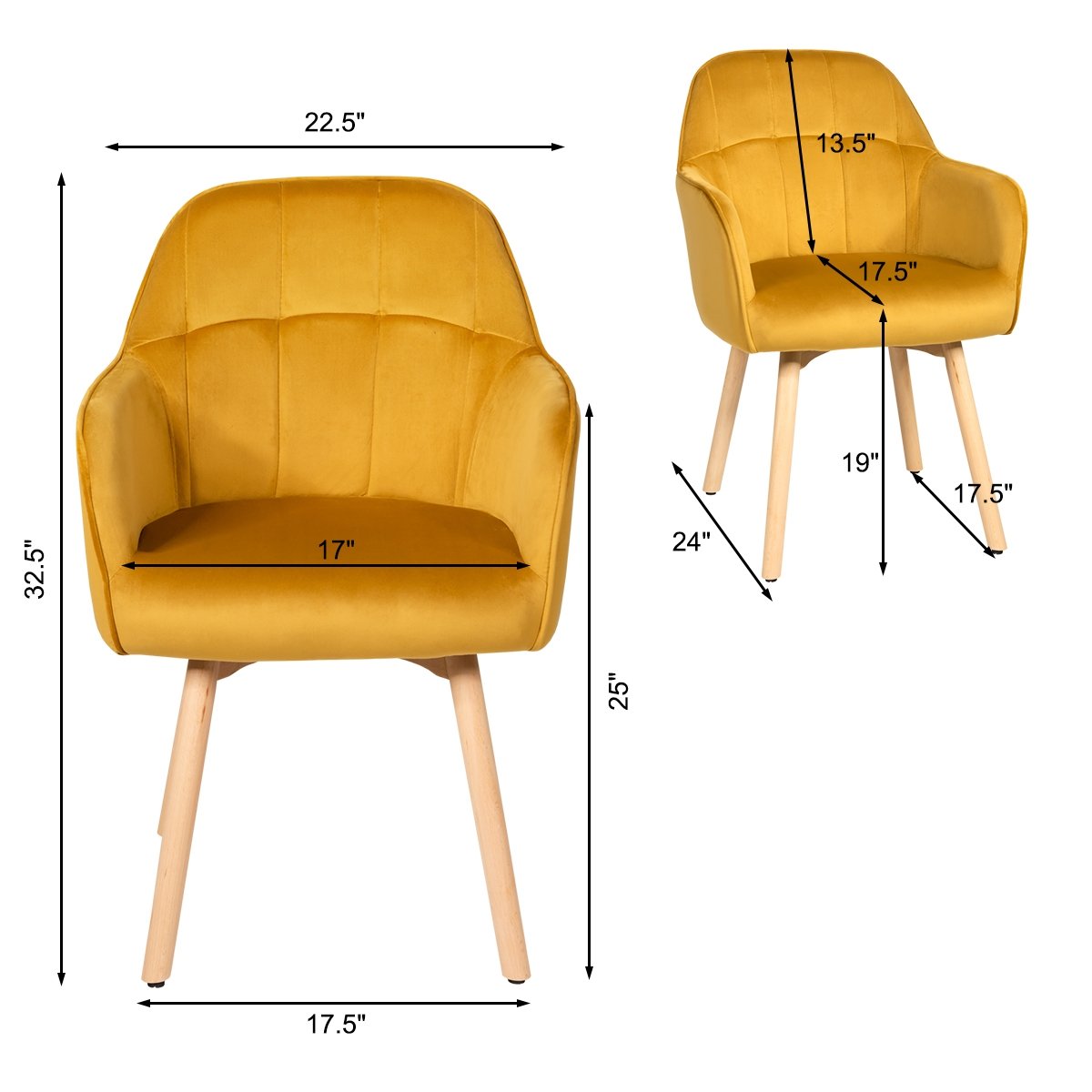 Set of 2 Comfortable Leisure Chairs with Velvet Upholstery and Wooden Frame