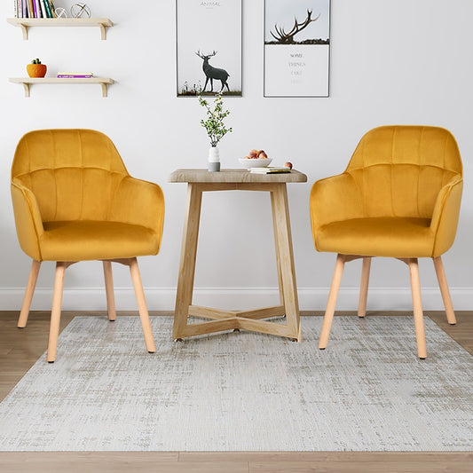 Set of 2 Comfortable Leisure Chairs with Velvet Upholstery and Wooden Frame