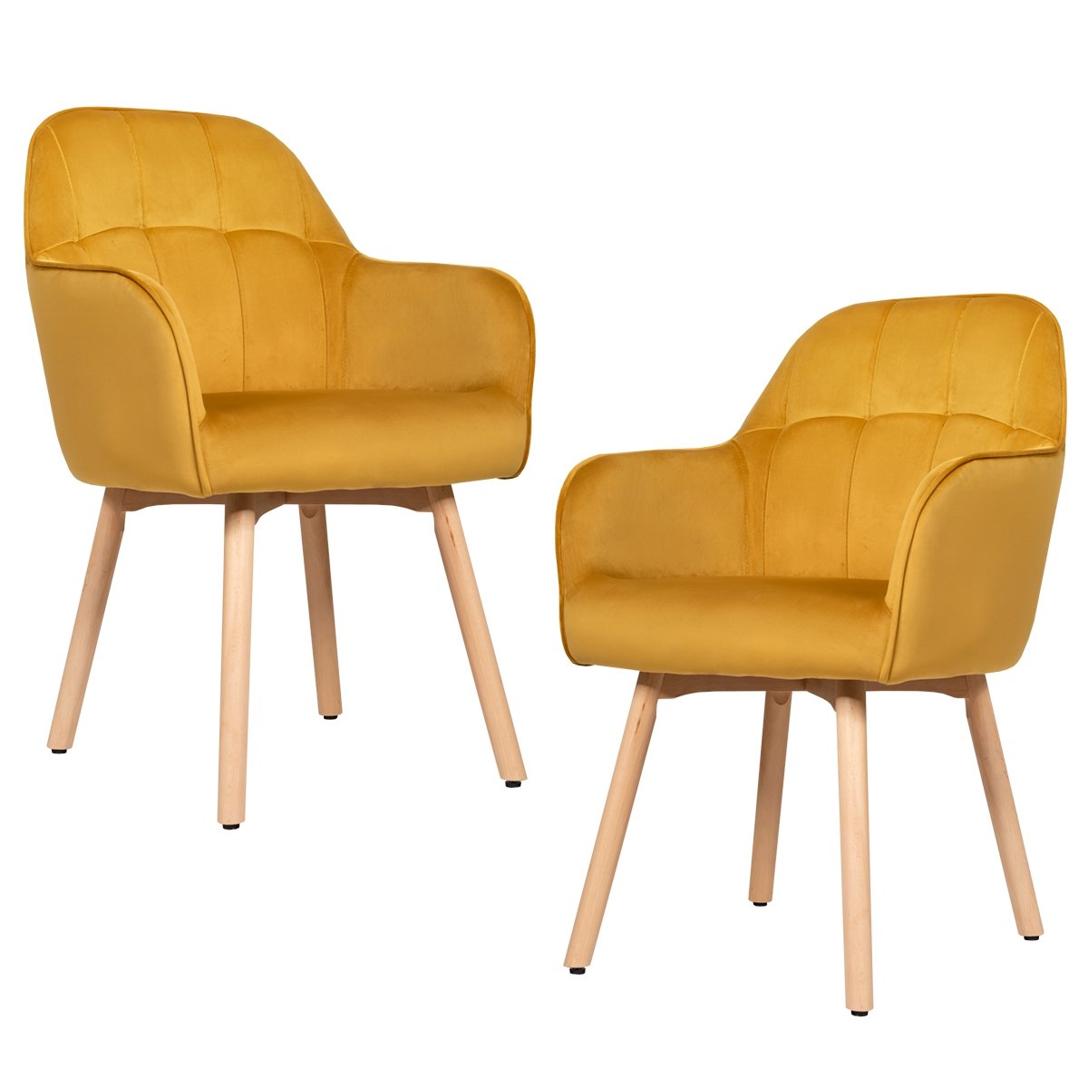 Set of 2 Comfortable Leisure Chairs with Velvet Upholstery and Wooden Frame